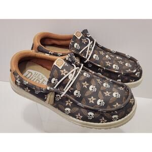 Hey Dude Wally Funk Stars N Skulls Print Shoes Slip On Brown Size 8 Mens